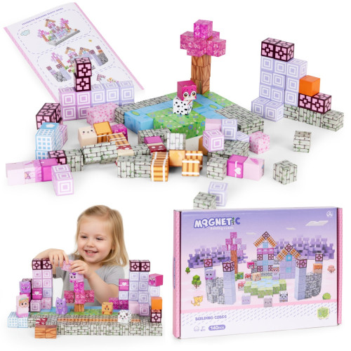 Magnetické stavební kostky pro děti - krychle, 140 dílků, růžové Magnetické stavební kostky pro děti - krychle, 140 dílků, růžové