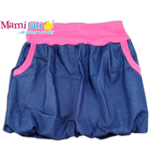 Mamitati Balónová sukně NELLY  - jeans denim granát/ růžové lemy,vel. XL/XXL
