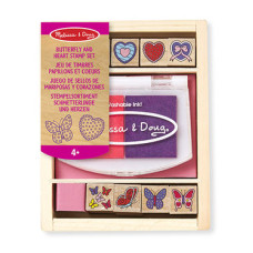 Melissa&Doug Dřevěná razítka v krabici - Motýlci a srdíčka