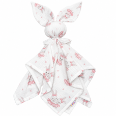 Mušelínová plenka, mazlíček, přítulníček Baby Nellys Bunny, Králičci, růžová, ecru