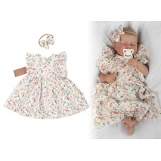 Mušelínové šatičky + čelenka 2-dílná sada Luční kvítky, Baby Nellys, smetanové, vel. 104