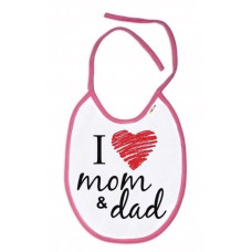 Nepromokavý bryndáček I love mom & dad, 24 x 27 cm - růžový