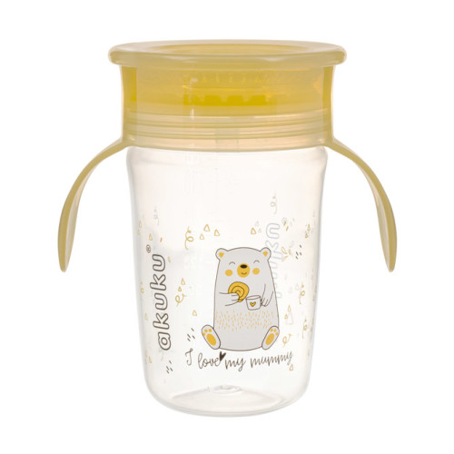 Nevylévající hrneček s úchyty, I love mum Mummy 240 ml, transparentní/žlutý Nevylévající hrneček s úchyty, I love mum Mummy 240 ml, transparentní/žlutý