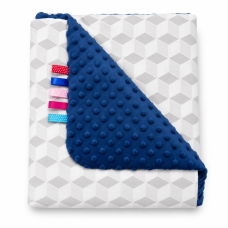 Oboustranná deka Bavlna, Minky - 75 x 100 cm, Geometrické tvary , šedá/tmavě modrá