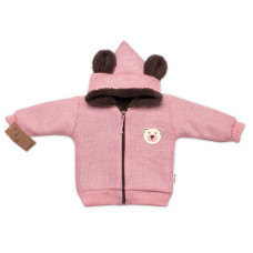 Oteplená pletená bundička Teddy Bear, Baby Nellys, dvouvrstvá, růžová, vel. 104/110