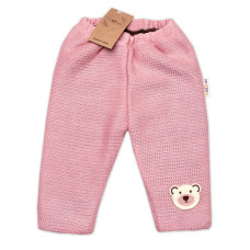 Oteplené pletené kalhoty Teddy Bear, Baby Nellys, dvouvrstvé, růžové, vel. 80/86