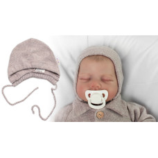 Pletená čepička na zavazování bonetka Boy, Hand Made Baby Nellys, béžová