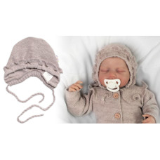 Pletená čepička na zavazování bonetka Girl, Hand Made Baby Nellys, béžová, vel. 68/74