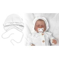 Pletená čepička na zavazování bonetka Girl, Hand Made Baby Nellys, bílá, vel. 68/74