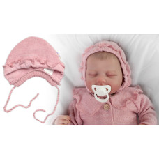 Pletená čepička na zavazování bonetka Girl, Hand Made Baby Nellys, pudrová, vel. 68/74