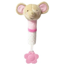 Plyšová hračka s pískátkem a kousátkem Myška, 17 cm - růžová/béžová