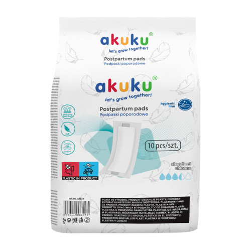 Poporodní savé vložky Akuku, 10 ks – 14,5×36,5 cm Poporodní savé vložky Akuku, 10 ks – 14,5×36,5 cm