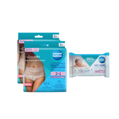 Poporodní set Canpol babies – 2x kalhotky 2v1 a ubrousky Poporodní set Canpol babies – 2x kalhotky 2v1 a ubrousky