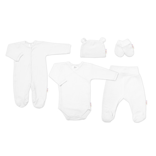 Praktická 5-dílná žebrovaná soupravička do porodnice Baby Nellys BOY, bílá, vel. 68 Praktická 5-dílná žebrovaná soupravička do porodnice Baby Nellys BOY, bílá, vel. 68