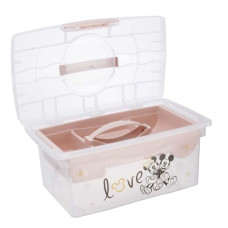 Přenosný box s organizérem Minnie Mouse, transparentní/pudrově růžová