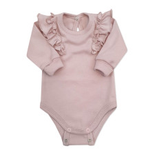 Rostoucí body dlouhý rukáv s volánky, bavlna, starorůžová, vel. 68/74