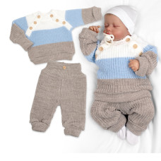 Rostoucí pletený svetřík a kalhoty s knoflíčky Boy, 2D - proužky, vel. 80/86