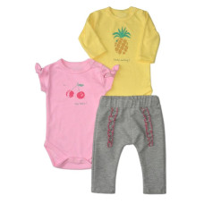 Sada 1 x body dl. rukáv, 1 x body kr. rukáv + 1 x tepláčky K-Baby - Keep smiling, vel. 74