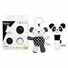 Sada kontrastních hraček Akuku - Panda, Medvídek, senzorické balónky
