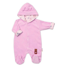 Semiškový, velurový overal s kapucí Baby Nellys Bunny II., růžový, vel. 74
