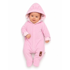 Semiškový, velurový overal s kapucí Baby Nellys Bunny II., růžový, vel. 86
