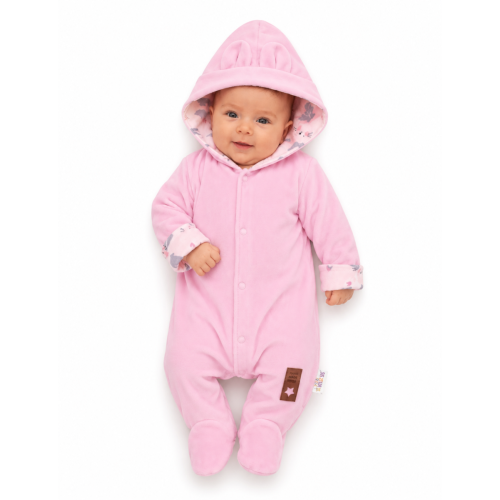 Semiškový, velurový overal s kapucí Baby Nellys Bunny II., růžový, vel. 86 Semiškový, velurový overal s kapucí Baby Nellys Bunny II., růžový, vel. 86