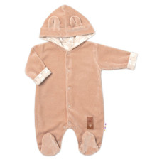 Semiškový, velurový overal s kapucí Baby Nellys New Bunny, hnědý, vel. 86
