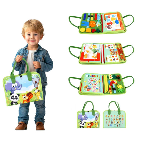 Senzorická busy kniha látková Safari 2Kids Toys – knoflíky, zipy, tkaničky Senzorická busy kniha látková Safari 2Kids Toys – knoflíky, zipy, tkaničky