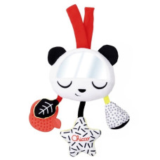 Senzorická závěska Panda do kočárku s kousátkem a zrcátkem, Montessori