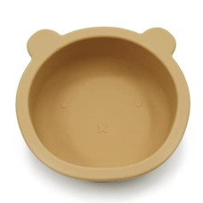 Silikonová miska s přísavkou Medvídek, průměr 12 cm - hořčicová