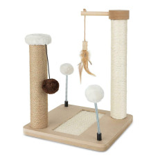 Škrabadlo pro kočky Cat Tree 40 cm – MDF, sisal, juta, míčky na pružinách a šňůrkách