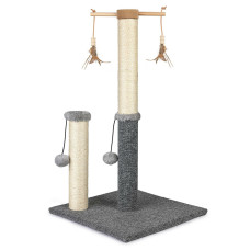 Škrabadlo pro kočky Cat Tree 73 cm – plyš, sisal, míčky, peříčka, béžovo-šedá