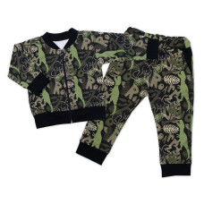 Stylová bavlněná tepláková souprava G-baby,  Dino - khaki/černá, vel. 86