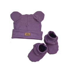 Stylová čepička s oušky s botičkami, 2D - purple