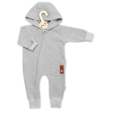 Teplákový overal s kapsičkou a kapucí BOY, Baby Nellys, šedý, vel. 86