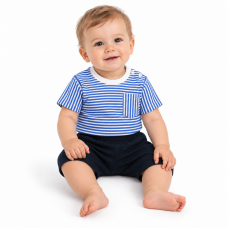 Tričko s kapsičkou, krátký rukáv + kraťásky, 2D, Baby Nellys, bavlna, proužek/granát