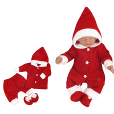 Z&Z 3-dílná pletená souprava, kabátek, kalhoty a botičky Baby Santa, červená, vel. 86