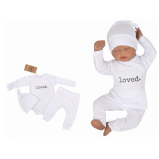 Z&Z 3-dílná soupravička body, tepláčky a čepička Loved  - bílá