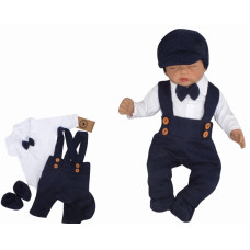 Z&Z 5-dílná pletená sada Boy, body, kalhoty, čepička, motýlek, botičky, granát