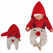 Z&Z Dětský pletený Vánoční overálek s kapucí a knoflíčky Baby Sob, červený, vel. 62