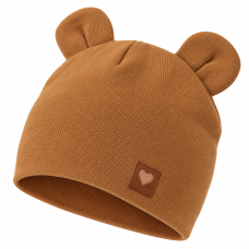 Z&Z, Dvojitá bavlněná čepička s oušky, elastická, medová hořčice, vel. 80/86