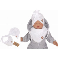Z&Z Stylová dětská jarní/podzimní bavlněná čepice, turban s šátkem, bílá