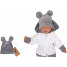 Z&Z Velurová, semišková čepička s oušky Teddy, šedá, vel. 68/74