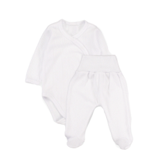 Zavinovací body dl. rukáv + polodupačky s žebrovaným vzorem, 2D sada MBaby, bílé, vel. 68