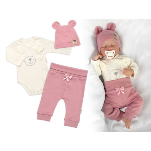 Zavinovací body dl.rukáv, tepláčky a čepička Little Bear, Baby Nellys, pudrová, vel. 68 Zavinovací body dl.rukáv, tepláčky a čepička Little Bear, Baby Nellys, pudrová, vel. 68