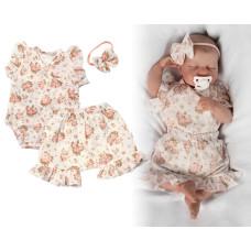Zavinovací body, kraťasky + čelenka, mušelín, Pivoňky, Baby Nellys, smetanové, vel. 80