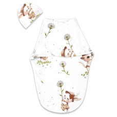 Zavinovací vak, zavinovačka + čepička, LUX SOFT, bavlna, Kocourek a pampeliška - bílá