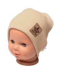 Žebrovaná dvouvrstvá čepice s lemem - béžová, vel. 92/98, Baby Nellys
