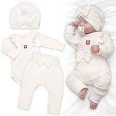 Žebrovaná rostoucí souprava 3D, Baby Girl - smetanová, vel. 68/74