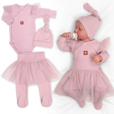 Žebrovaná rostoucí souprava 3D Lux, Sweet Angel - pudrově růžová, 68/74
